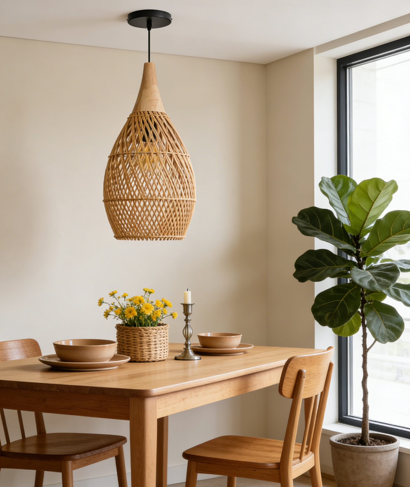 Natural Handwoven Rattan Pendant Light for Wabi-sabi Style