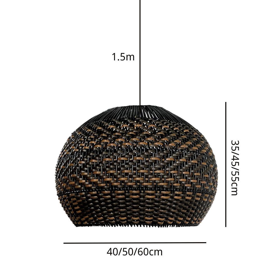 Vintage Black Pattern Basket Lampshade Rattan Pendant Light