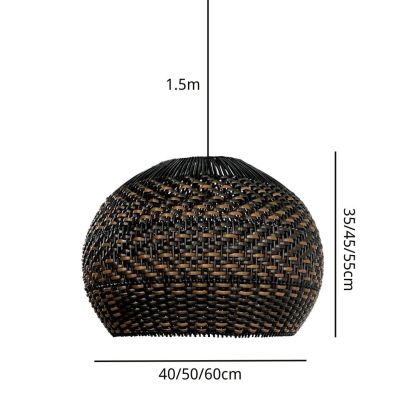 Vintage Black Pattern Basket Lampshade Rattan Pendant Light-labpiecesign