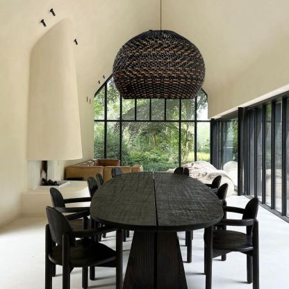 Vintage Black Pattern Basket Lampshade Rattan Pendant Light-labpiecesign