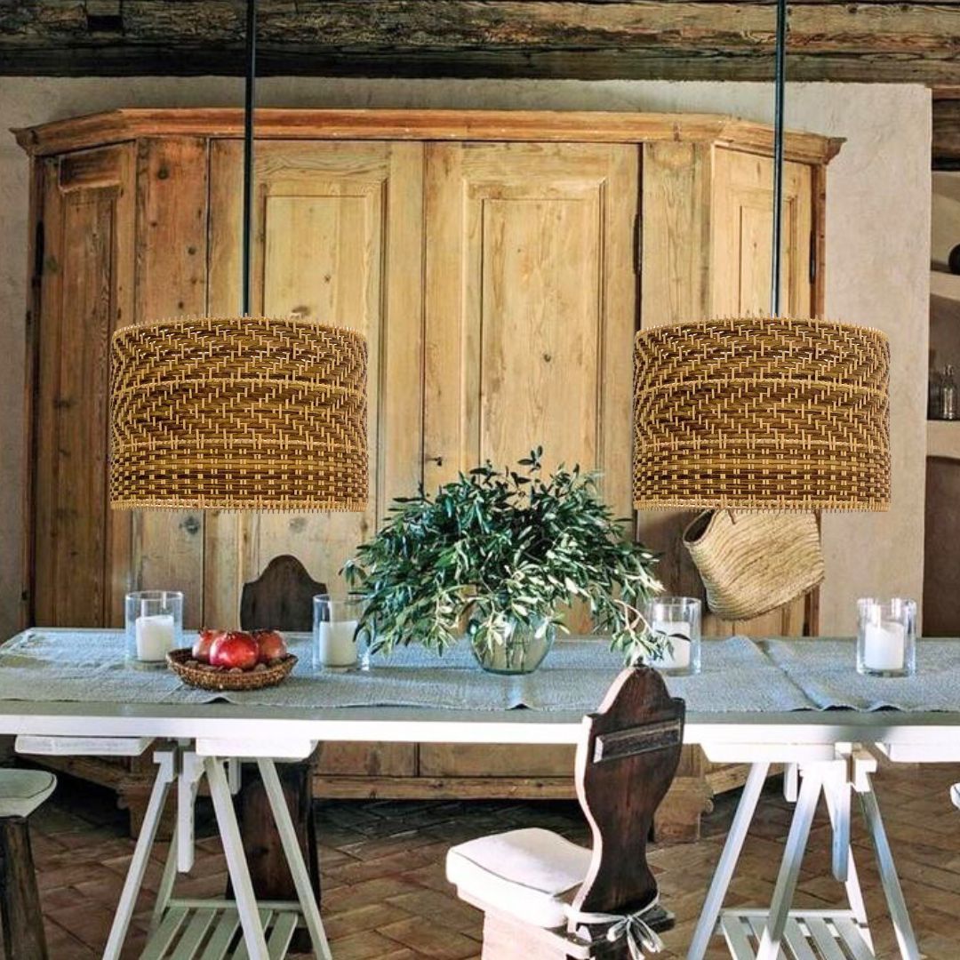 Drum shape montecito rattan pendant light -labpiecesign