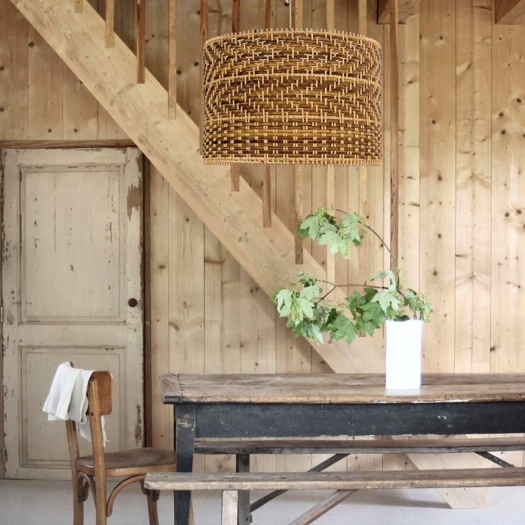 Drum shape montecito rattan pendant light -labpiecesign