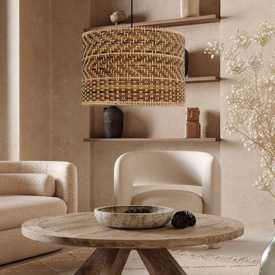 Drum shape montecito rattan pendant light 