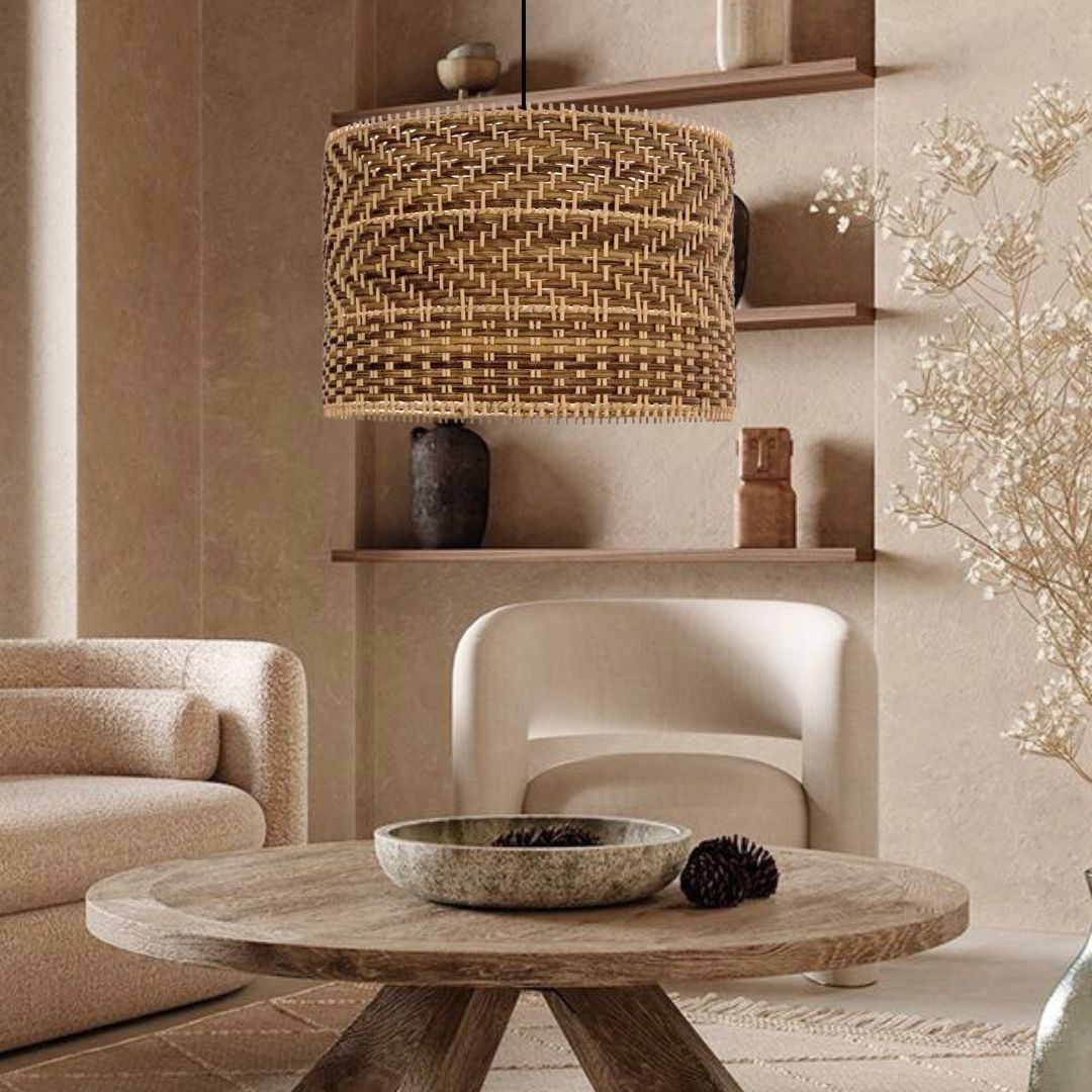Drum shape montecito rattan pendant light -labpiecesign