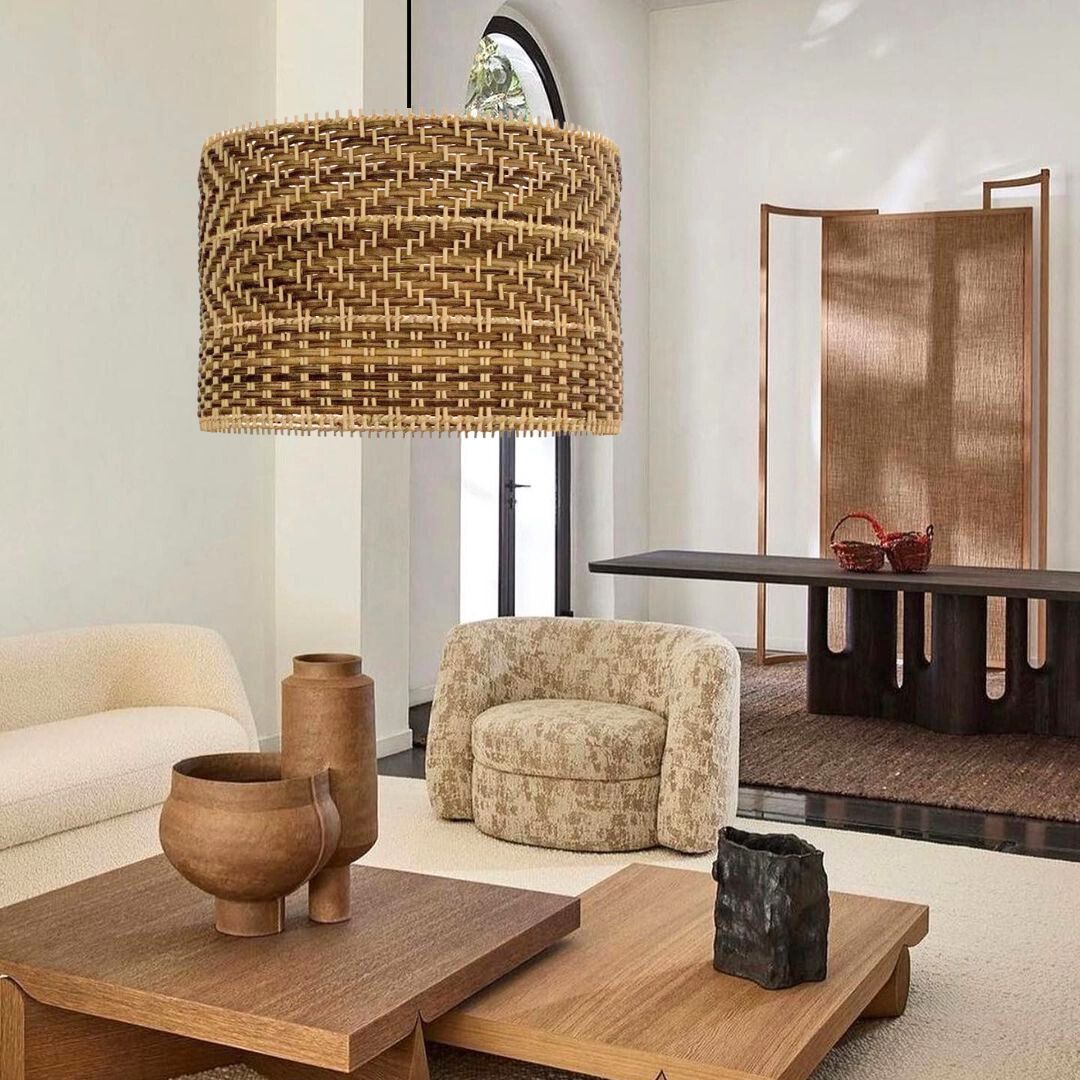 Drum shape montecito rattan pendant light -labpiecesign