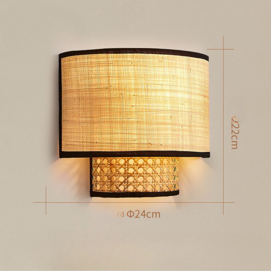 Rattan hand-woven bedroom bedside wall lamp-labpiecesign