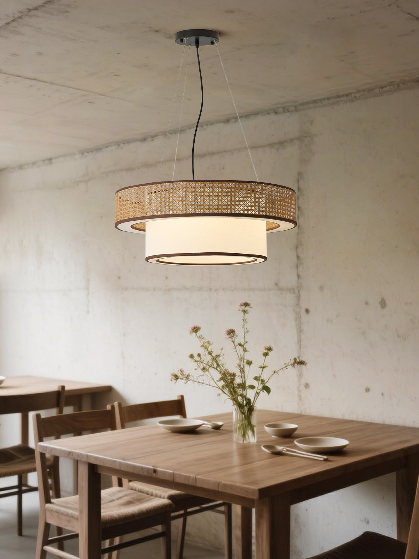 Japanese Style Rattan Pendant Light for Farmhouse Homestay Hotel