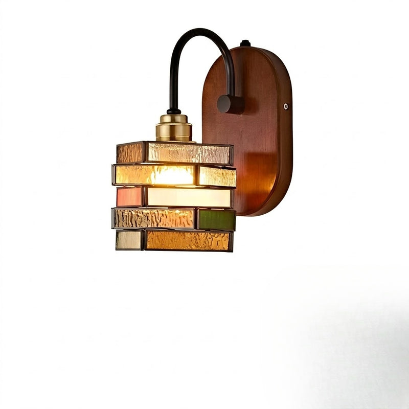 Vintage Geometric Stained Glass Wall Sconce