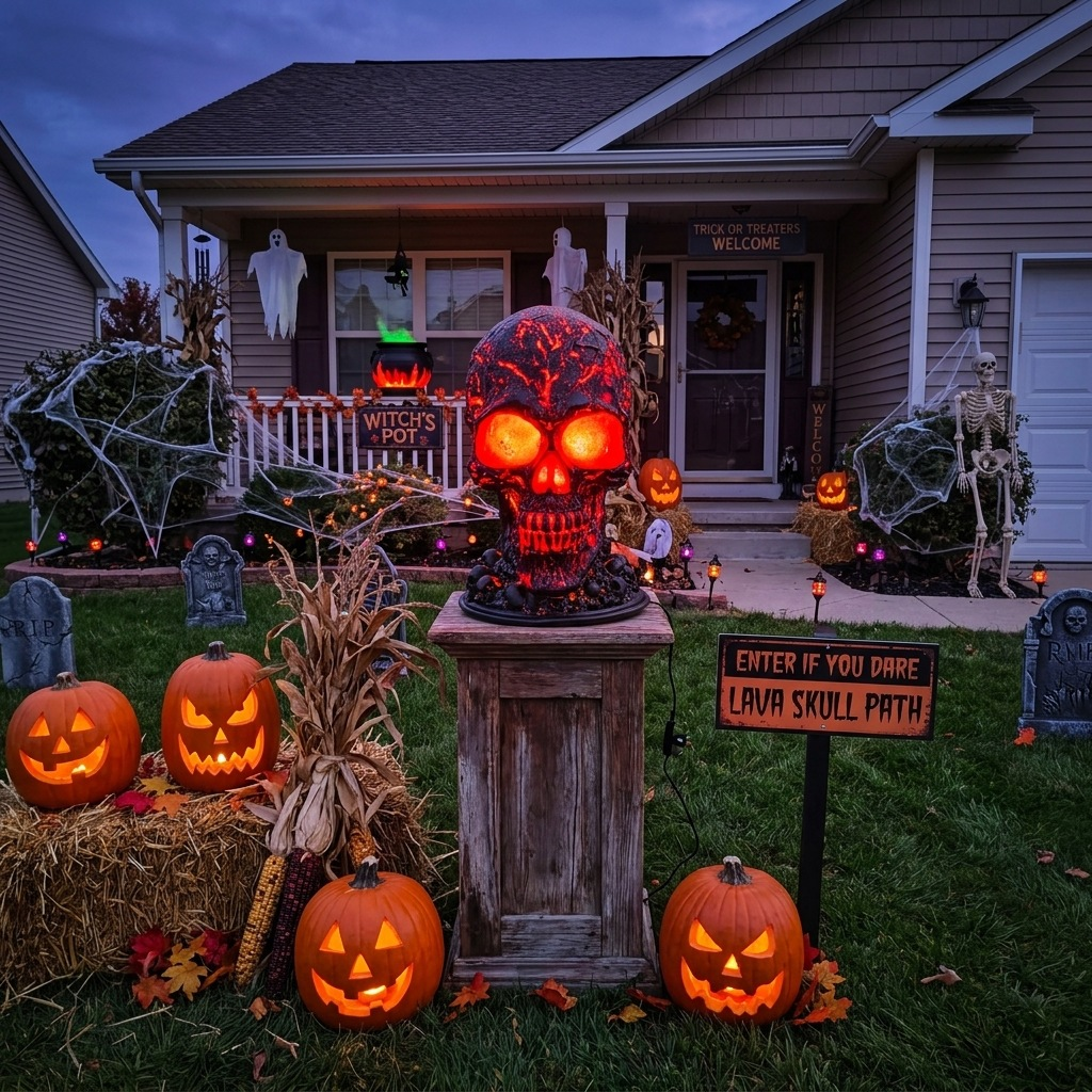Spooky USB Lava Skull Lamp for Halloween Yard & Garden Decor