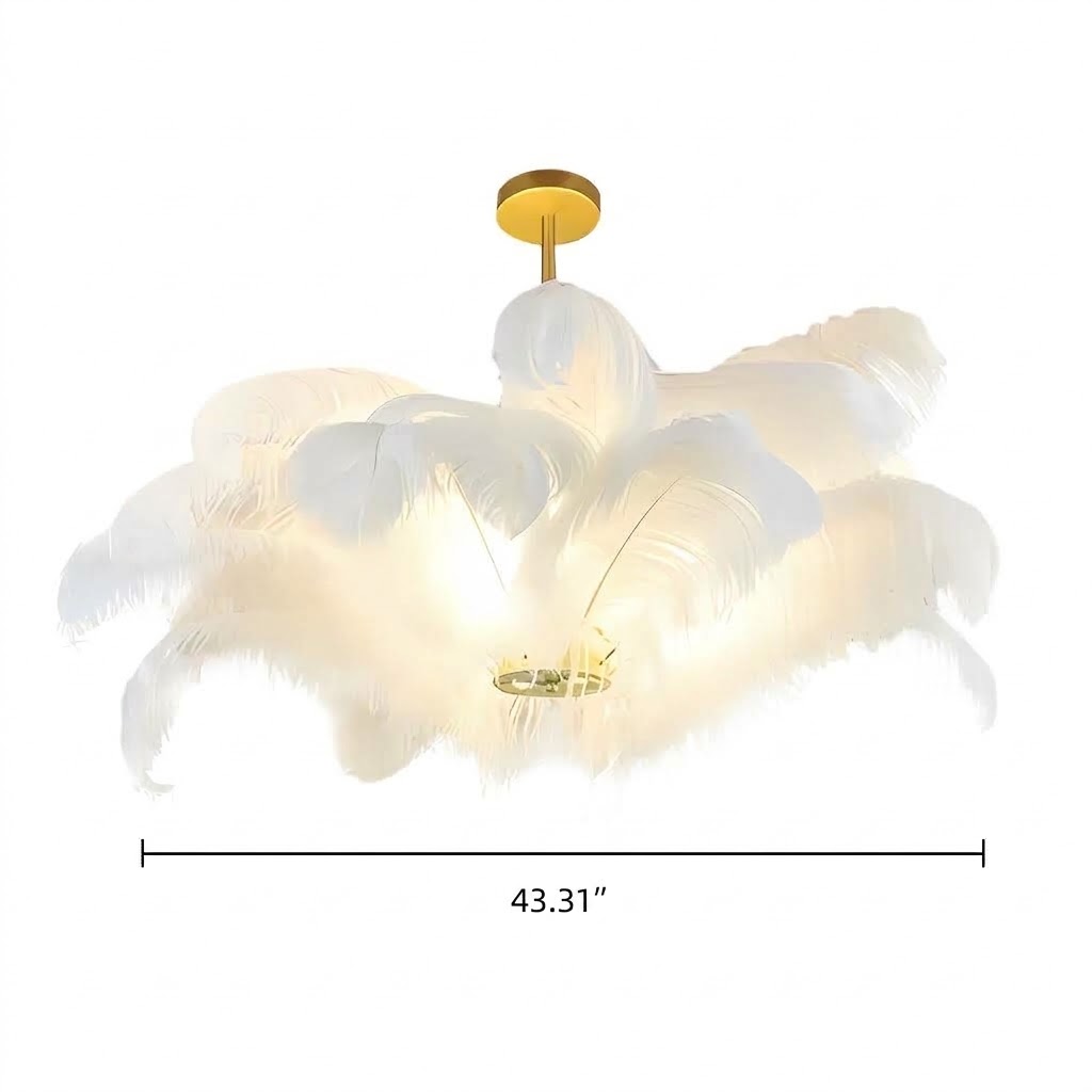Elegant White Ostrich Feather Chandelier for Bedroom & Living Room