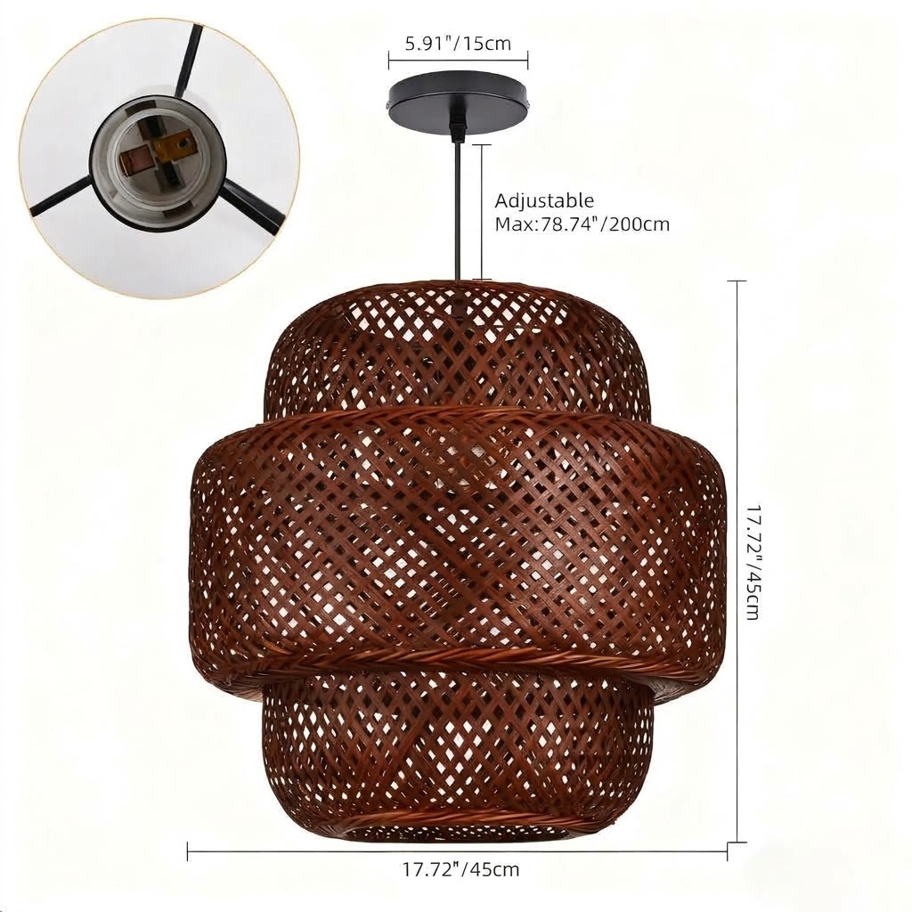 Brown Tiered Bamboo Pendant Light Shade Vintage DIY Lighting Shade