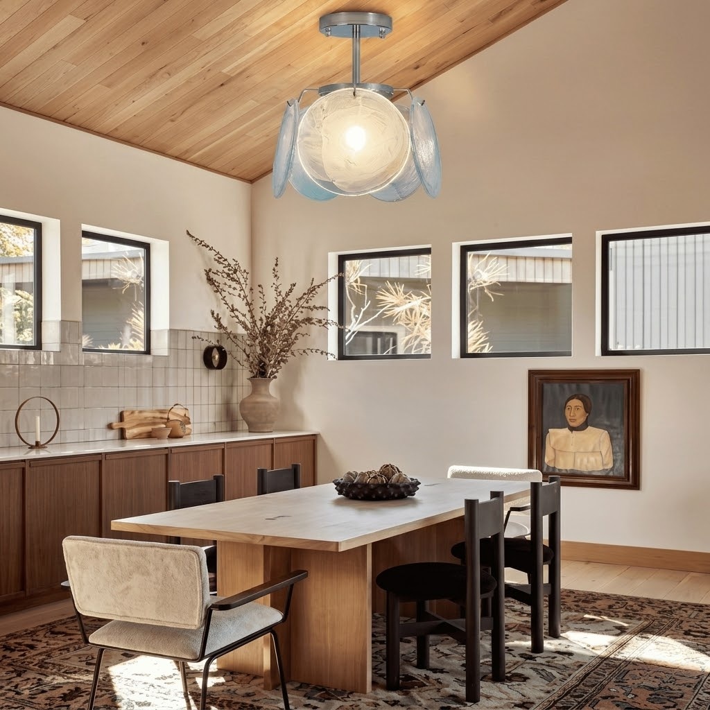 Modern Art Glass Disc Semi-Flush Mount Ceiling Light for Bedroom Hallway Entryway