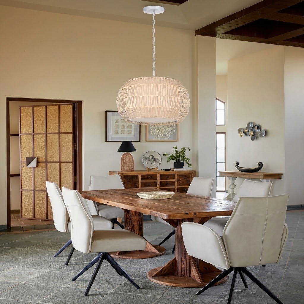 Natural Rattan Pendant Light, Boho Woven Ceiling Light
