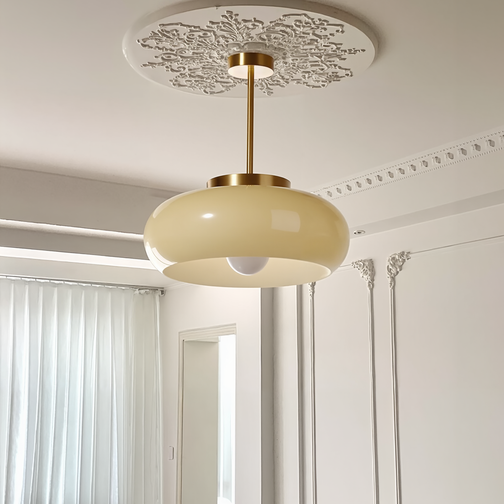 Mid-Century Modern Amber Glass Ceiling Light for the Dining Room & Bedroom