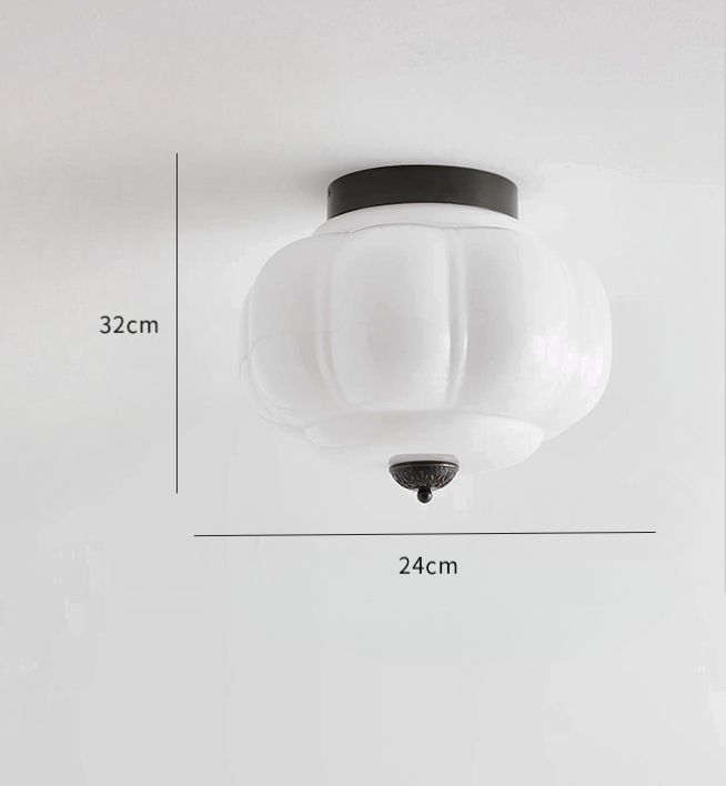 French Glass Vintage Ceiling Light Pumpkin Lantern Lamp