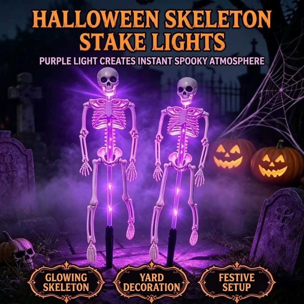 Solar Halloween Skeleton & Bat Stake Lights