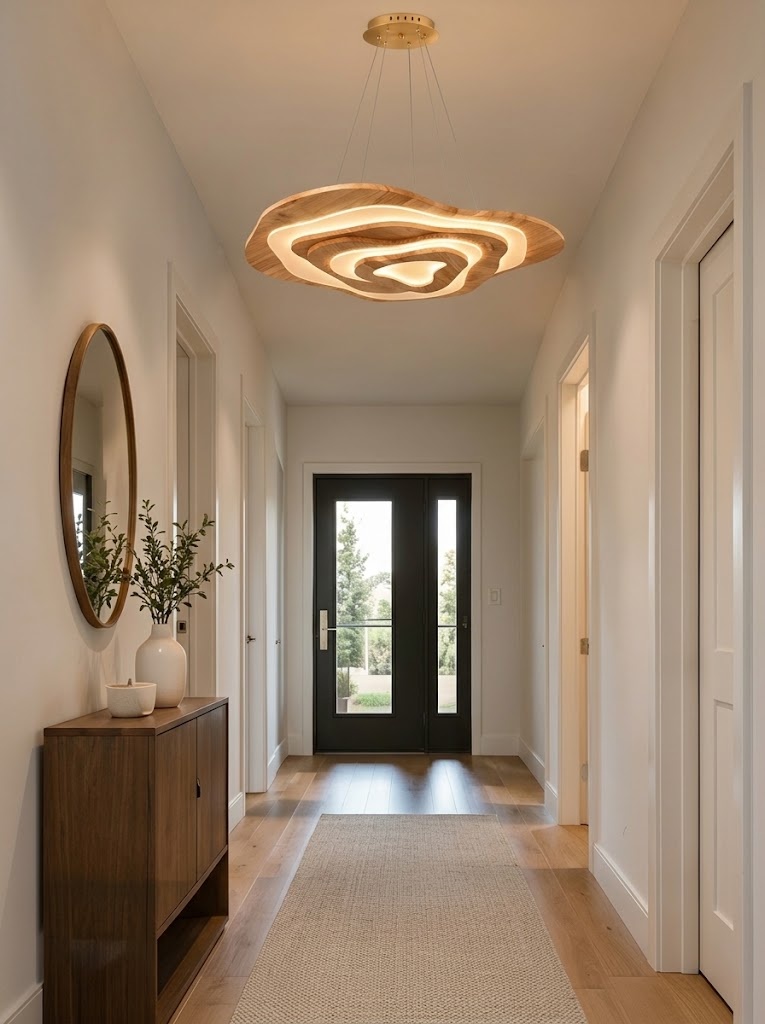 Modern Sculptural Wood LED Pendant Light for Dining Room