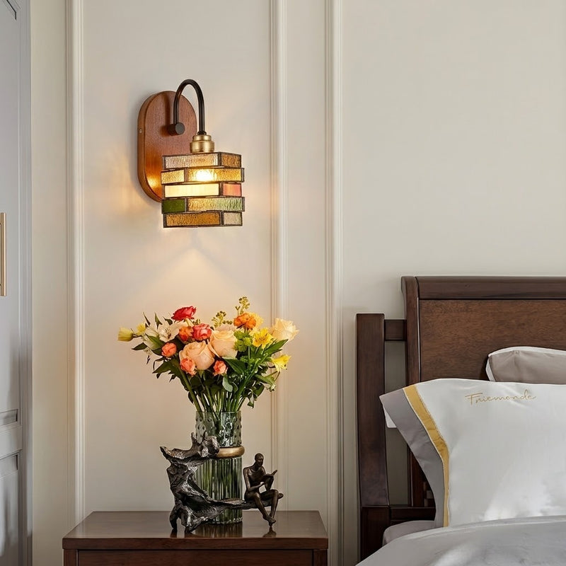 Vintage Geometric Stained Glass Wall Sconce