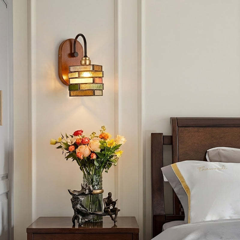 Vintage Geometric Stained Glass Wall Sconce