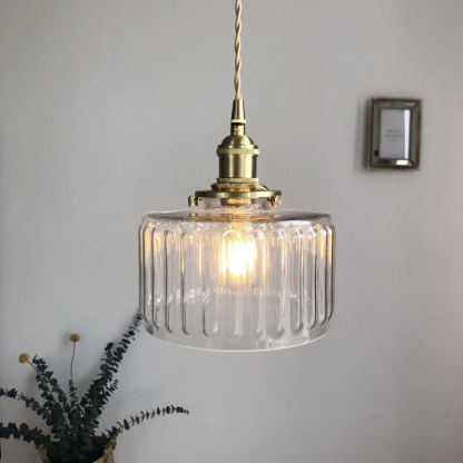 Retro Short Cylinder Wavy Glass Pendant Light