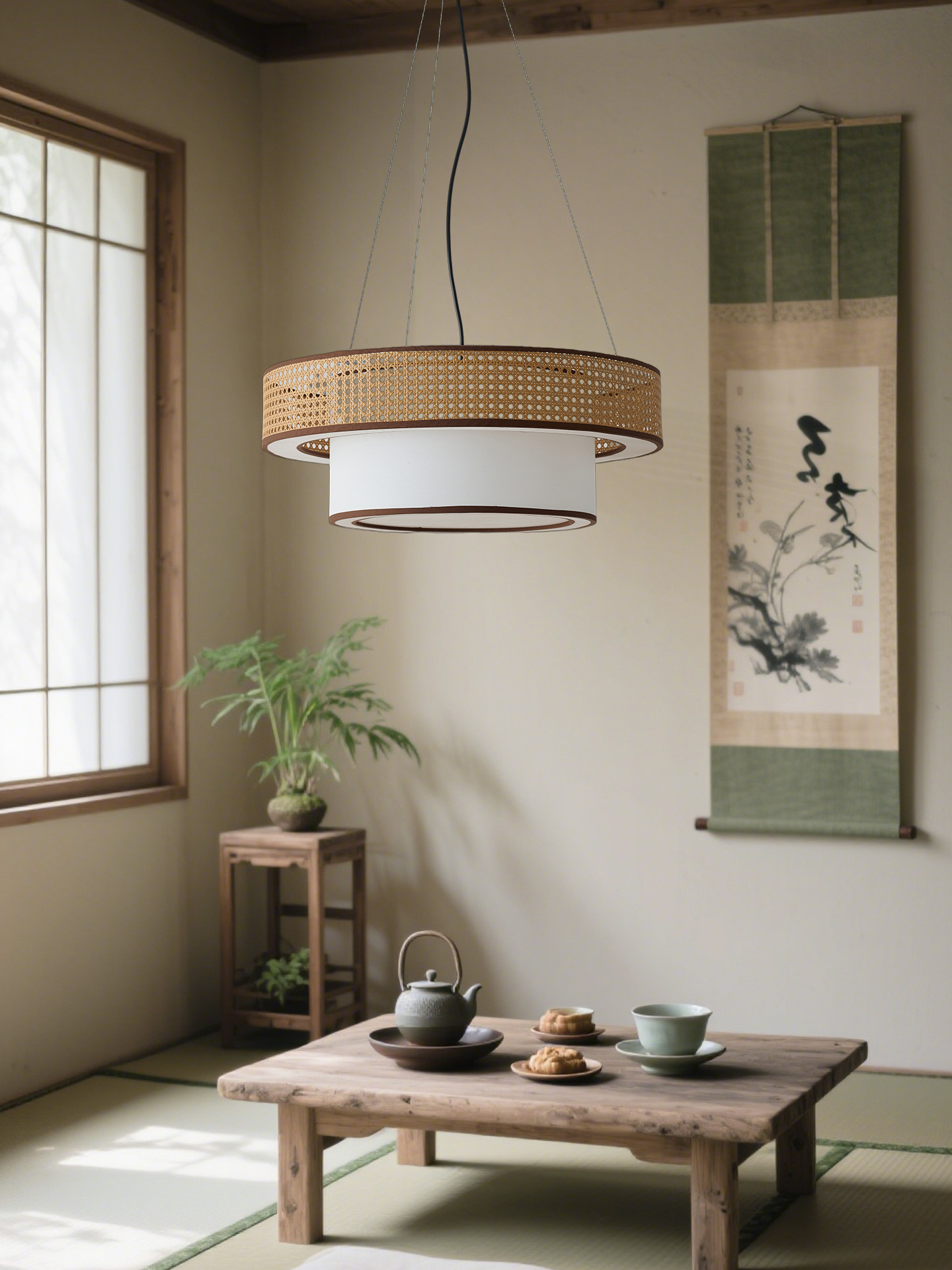 Japanese Style Rattan Pendant Light for Farmhouse Homestay Hotel