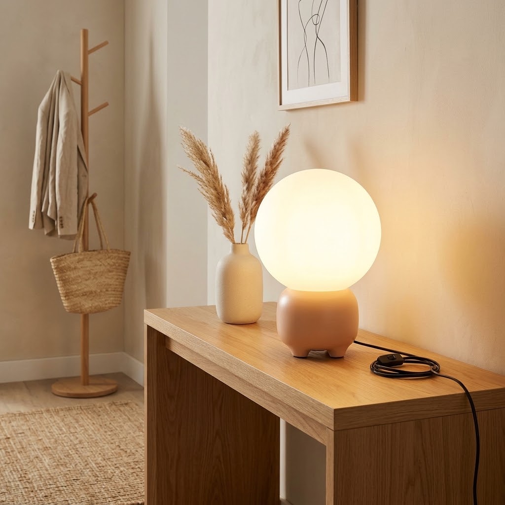 Modern Sculptural Globe Table Lamp with Frosted Glass & Arch Base