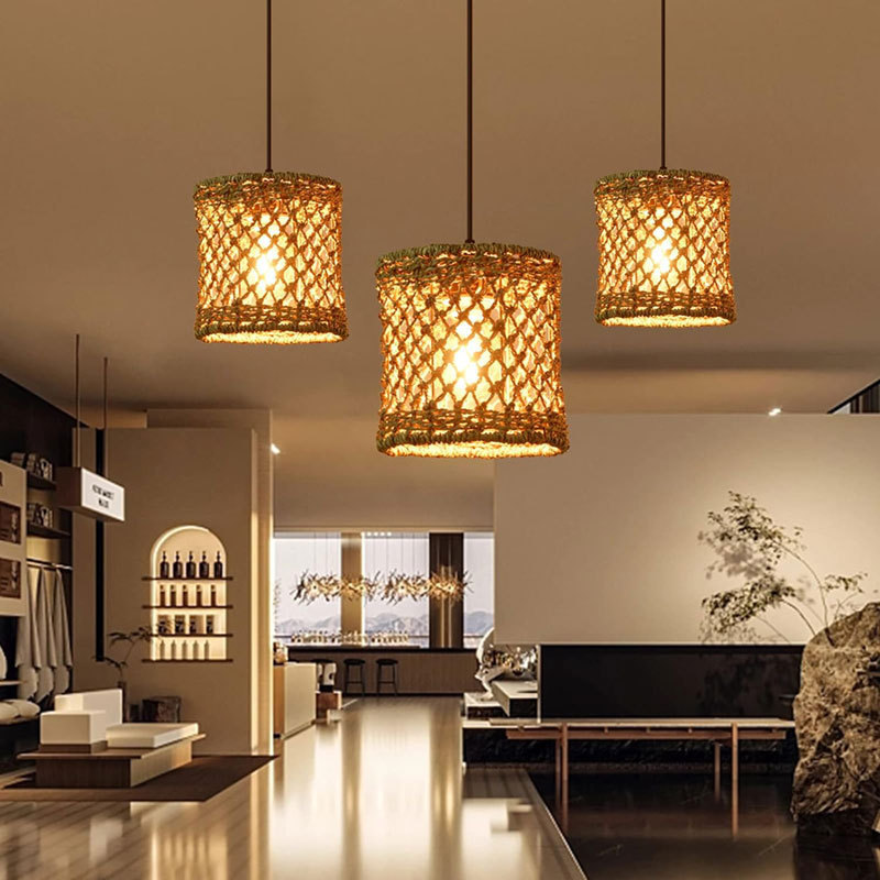 Wabi-Sabi Style Rattan Pendant Light for Dining Living Room Bedroom 