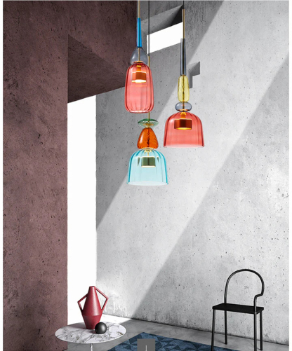 VINTAGE COLORED GLASS PENDANT LIGHT 