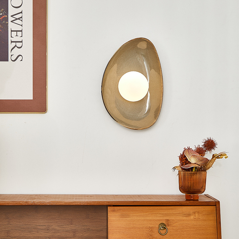 Wabi-Sabi Style Ceramic Wall Lamp Bedroom Bedside Corridor Lamp 