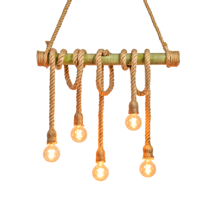 Industrial Vintage Island Pendant Light with Rope Wood Decoration-labpiecesign