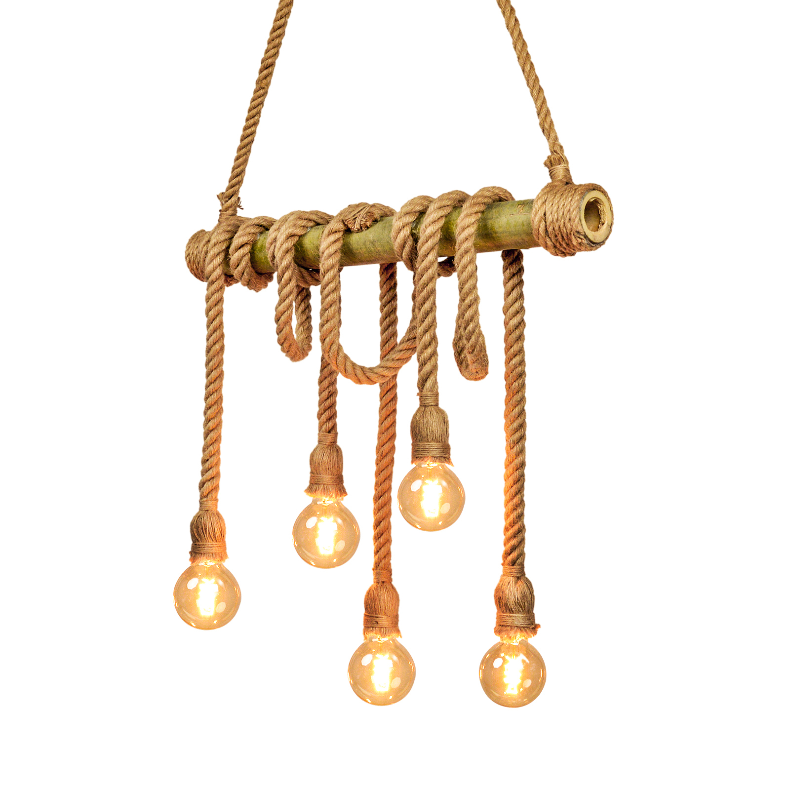 Industrial Vintage Island Pendant Light with Rope Wood Decoration-labpiecesign