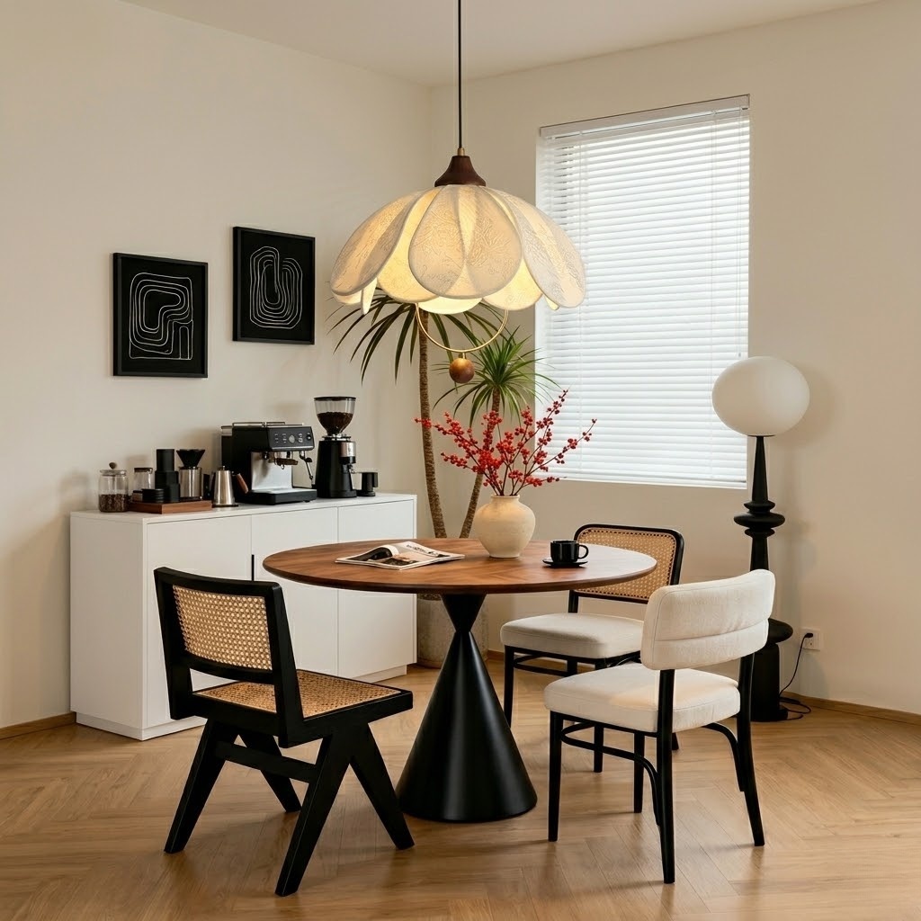 Elegant Floral Fabric Pendant Light for Dining Room