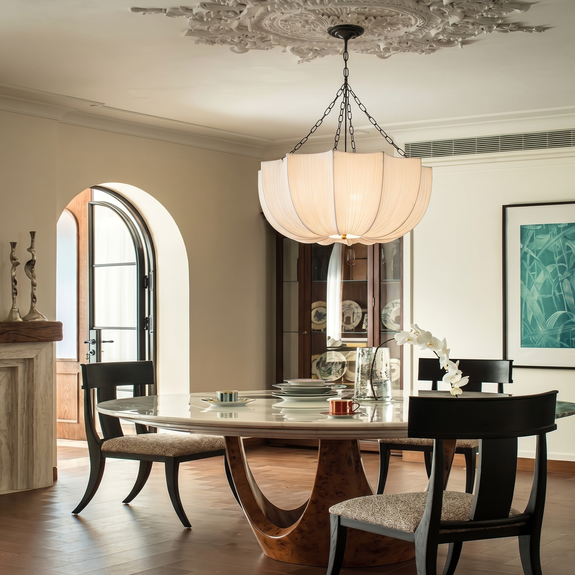 French-style Fabric Pendant Light,Elegant Minimalist Lighting for Living Room and Dining Room