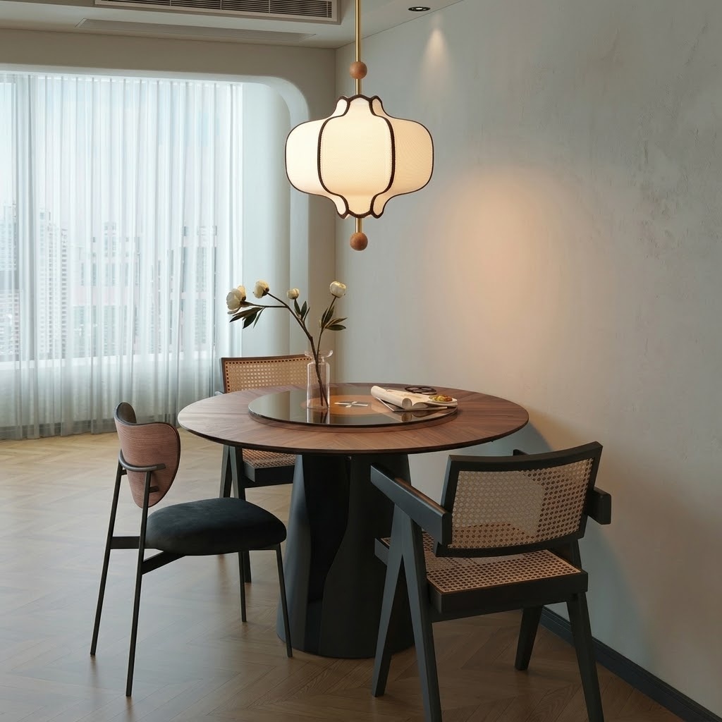 Vintage Fabric Lantern Pendant Light for Dining Room