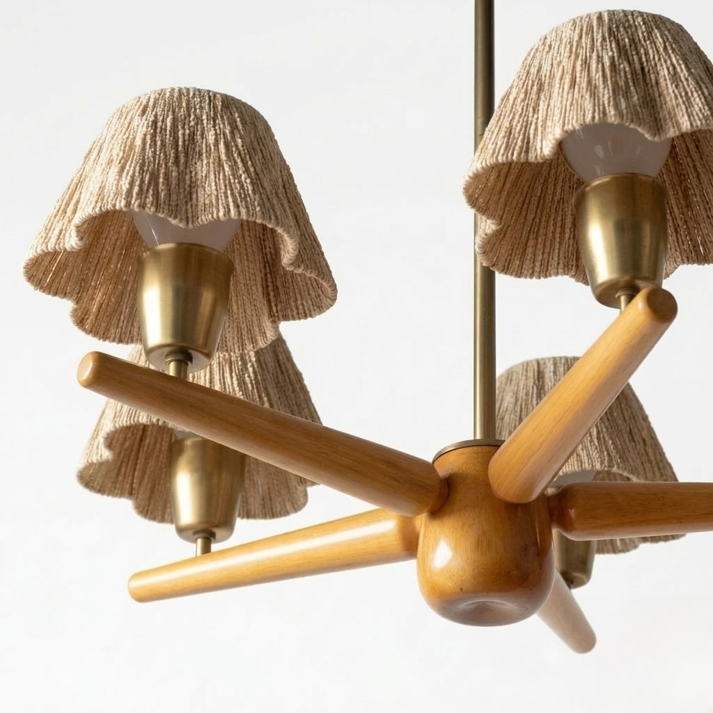 Mid-Century Solid Wood Fabric Chandelier for Dining Room & Bedroom