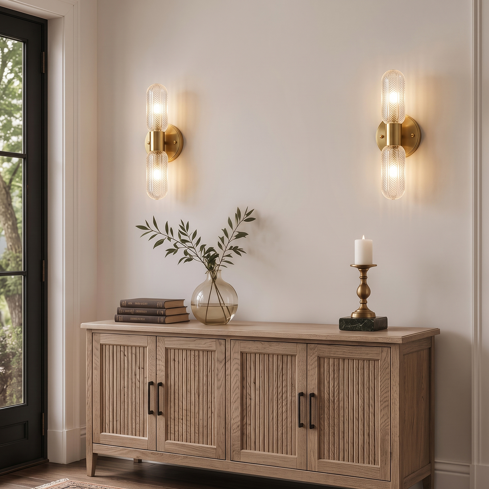 French Luxury Double Head Glass Wall Light-Modern Brass Sconce for Bedroom Living Room & Hallway