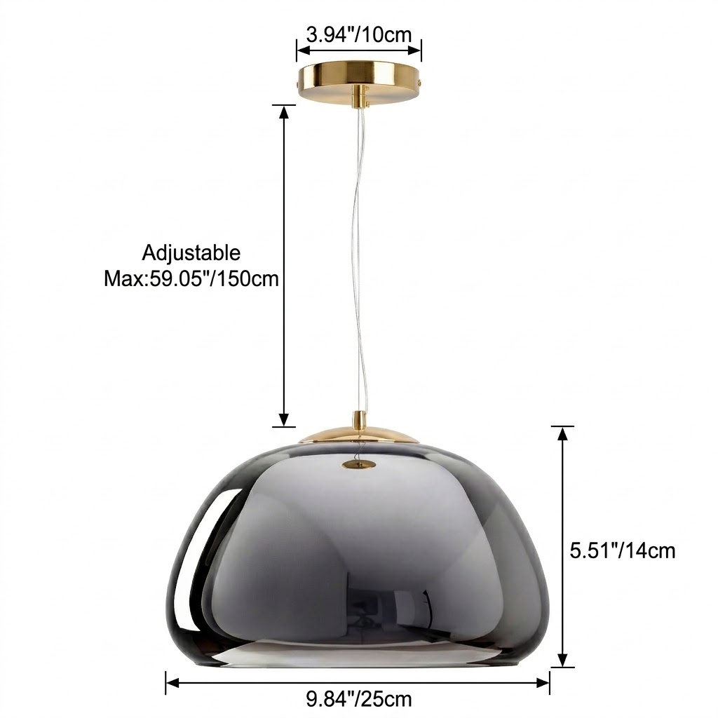 Modern Double Layer Glass Pendant Light Brass Dome Hanging Fixture