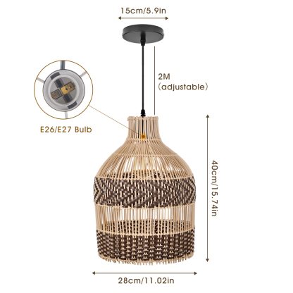 Boho Stripes Hand-woven Lampshade Elegant Rattan Pendant Light-labpiecesign