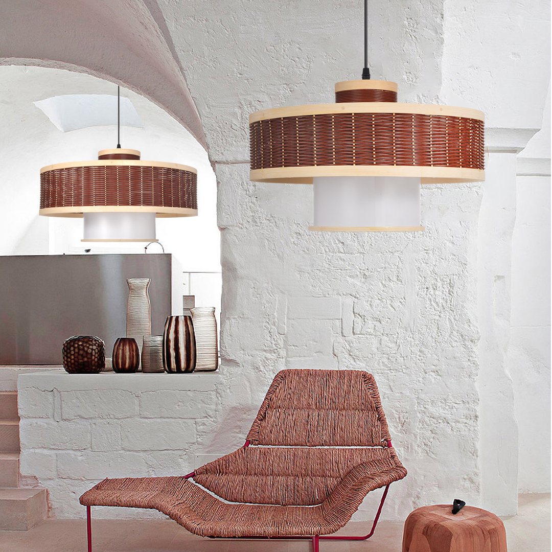 Red woven double layer pendant light