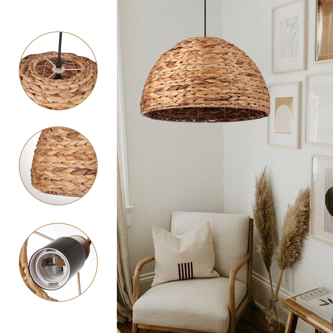 Natural Basket Seagrass Semi-circular Hand Woven Rattan Pendant Lights