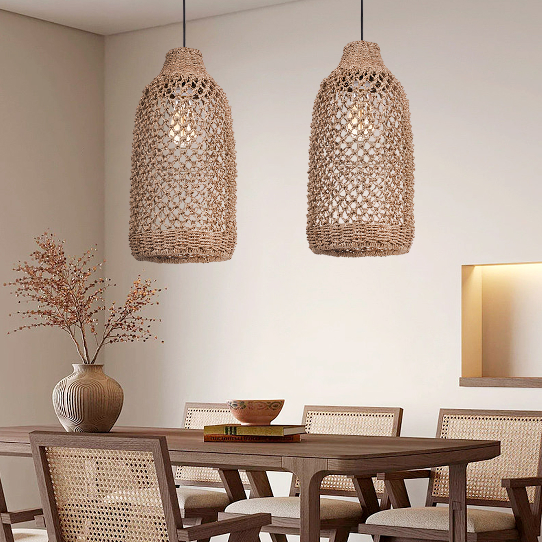 Boho Farmhouse Natural Rattan Ceiling Chandelier Lighting