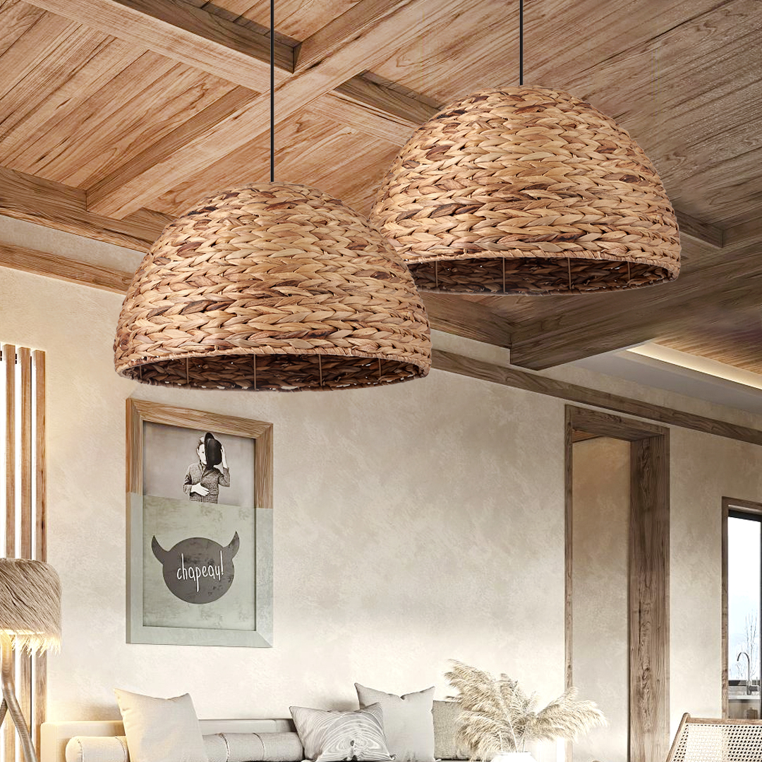 Natural Basket Seagrass Semi-circular Hand Woven Rattan Pendant Lights-labpiecesign