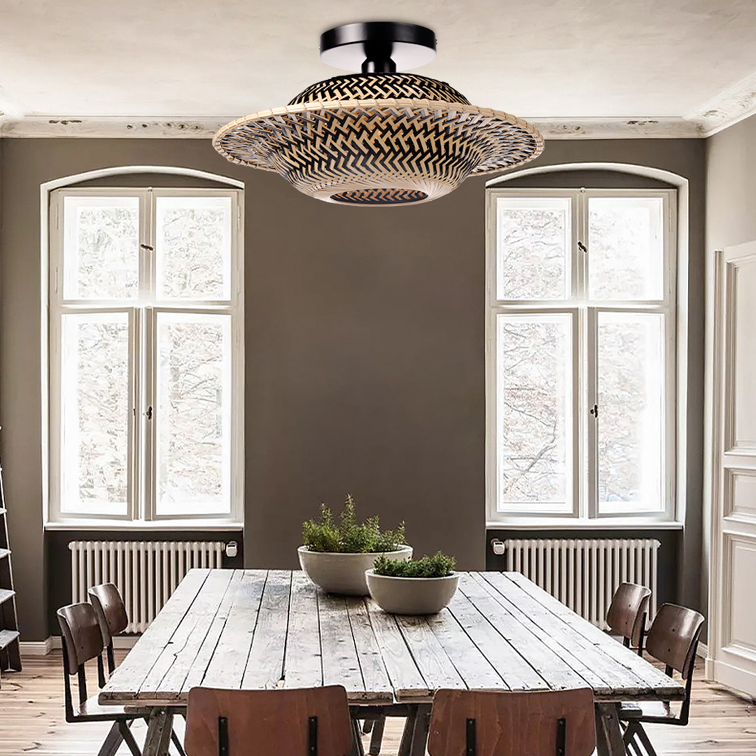 Black and white two-color rattan ceiling light-labpiecesign