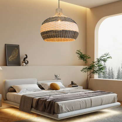 Grey Rattan Pendant Light Woven Rattan Lampshade-labpiecesign