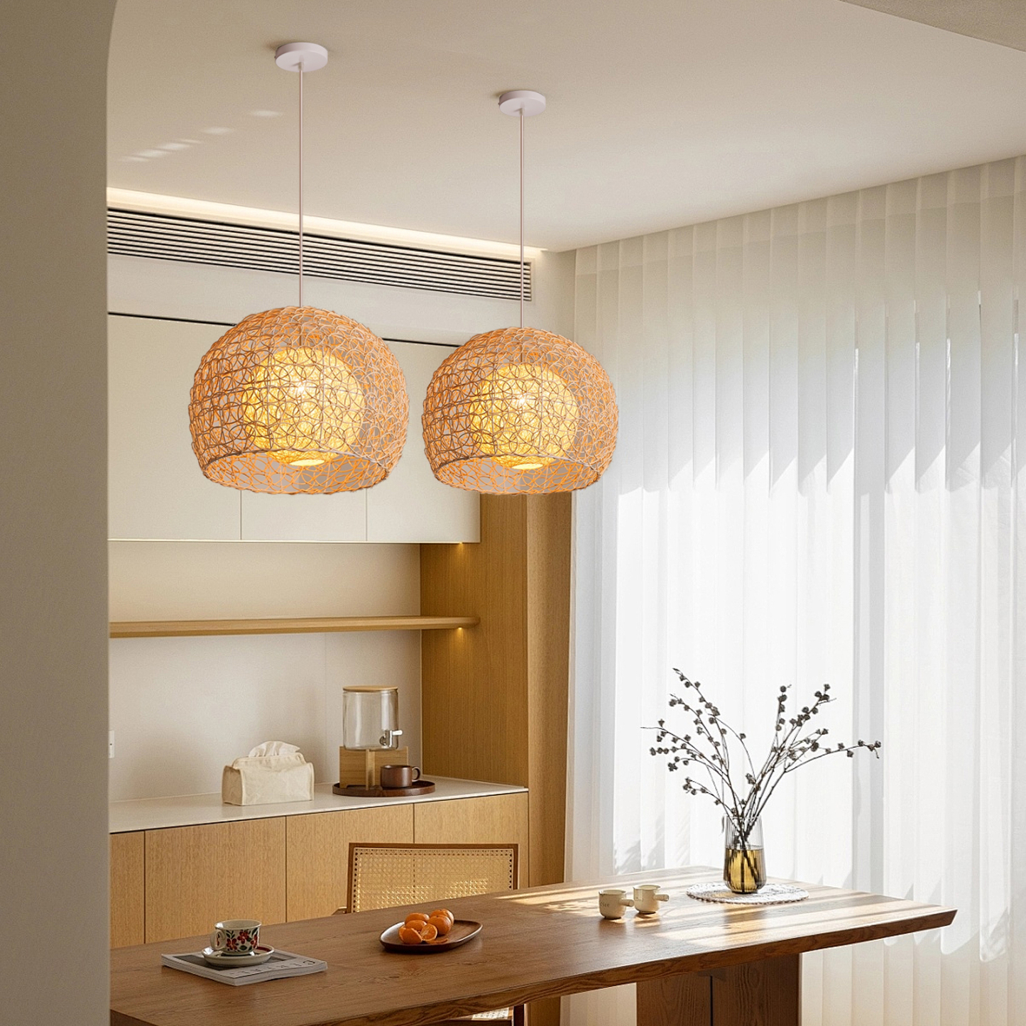 Pastoral rattan lamp bedroom living room hemp ball pendant light-labpiecesign