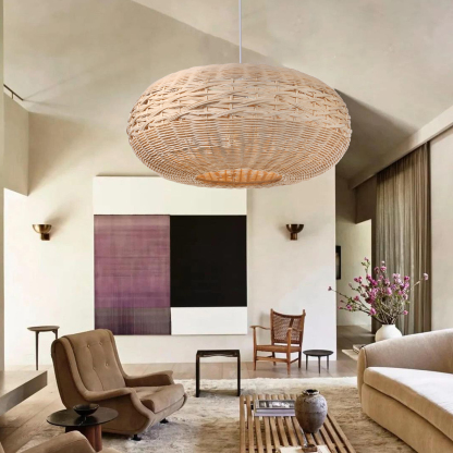 Wabi-sabi style bamboo natural ranttan waved pendant light-labpiecesign