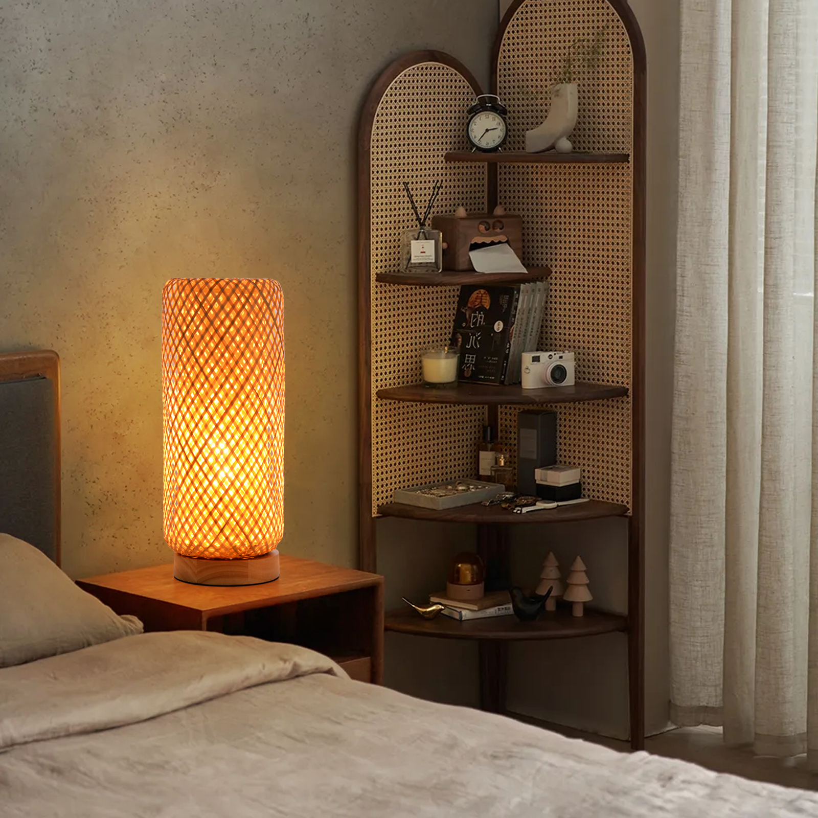 Japanese retro style bedroom rattan table lamp-labpiecesign