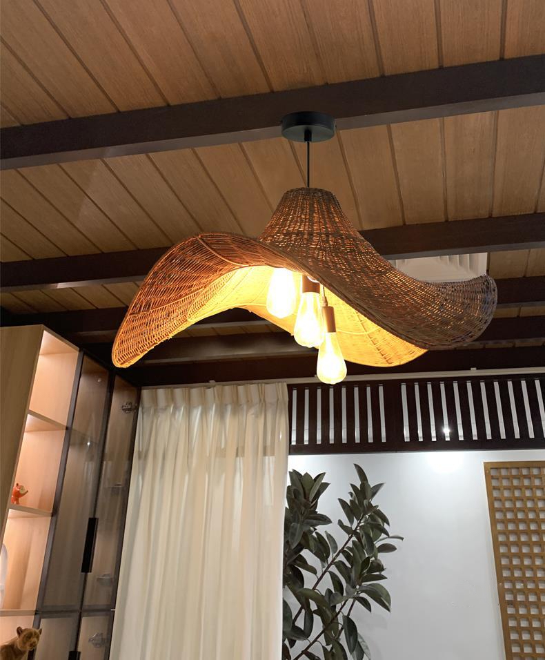 Rattan Weave Creative Art Living Room Light Hat Pendant Light