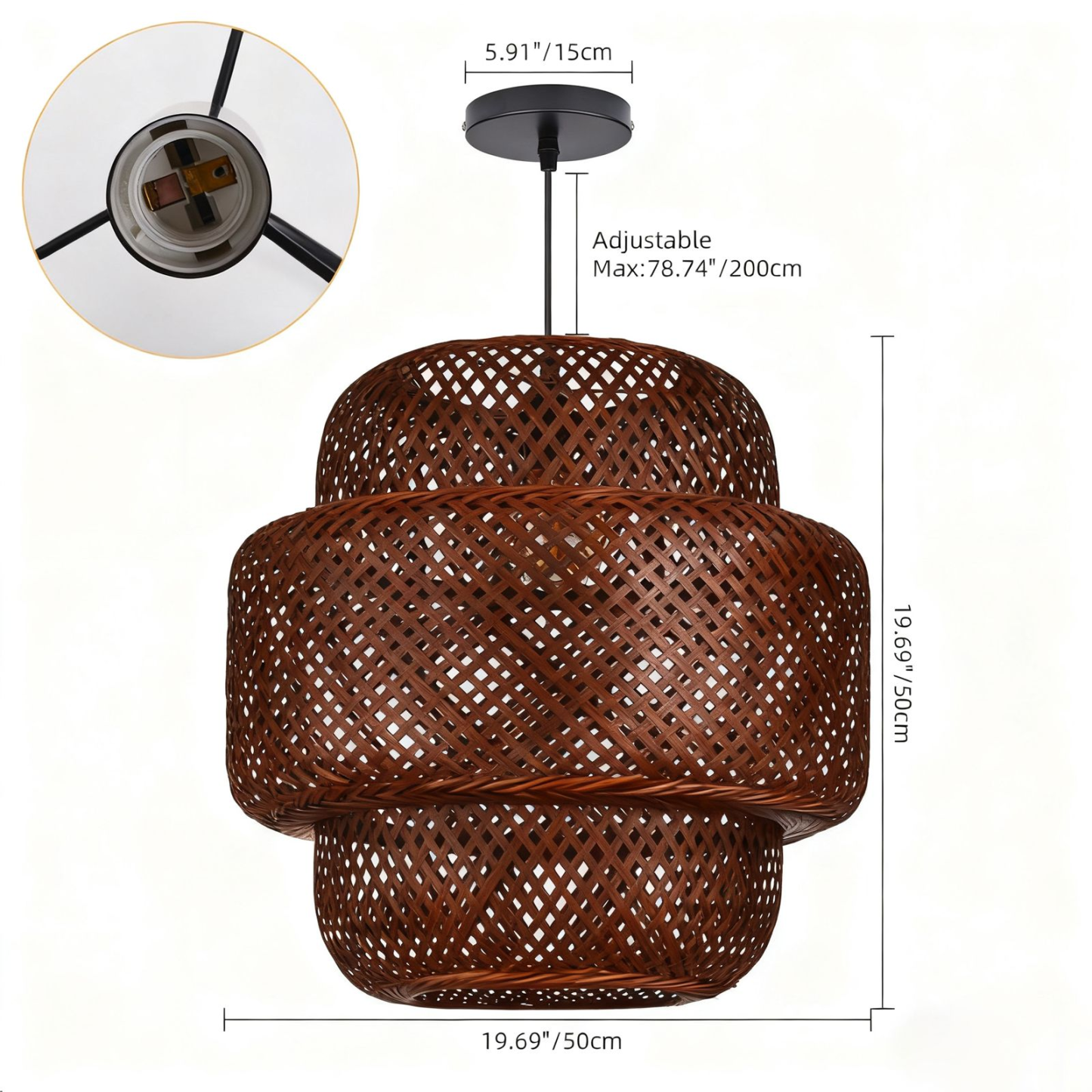 Brown Tiered Bamboo Pendant Light Shade Vintage DIY Lighting Shade