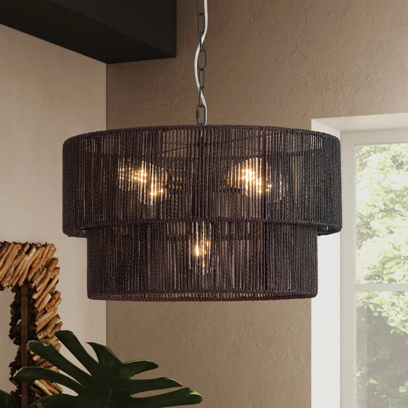 Shiloh Rattan Pendant Light - Bohemian Lampshade, Rattan Light Fixture